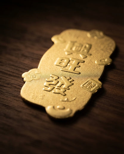 Taoist Golden Foil Prosperity Charm 2.2×4cm | Chinese Wealth & Success Talisman for Phone, Wallet & Workspace