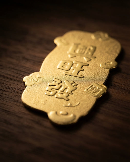 Taoist Golden Foil Prosperity Charm 2.2×4cm | Chinese Wealth & Success Talisman for Phone, Wallet & Workspace