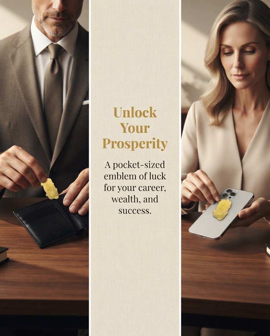 Taoist Golden Foil Prosperity Charm 2.2×4cm | Chinese Wealth & Success Talisman for Phone, Wallet & Workspace