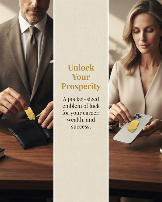 Taoist Golden Foil Prosperity Charm 2.2×4cm | Chinese Wealth & Success Talisman for Phone, Wallet & Workspace