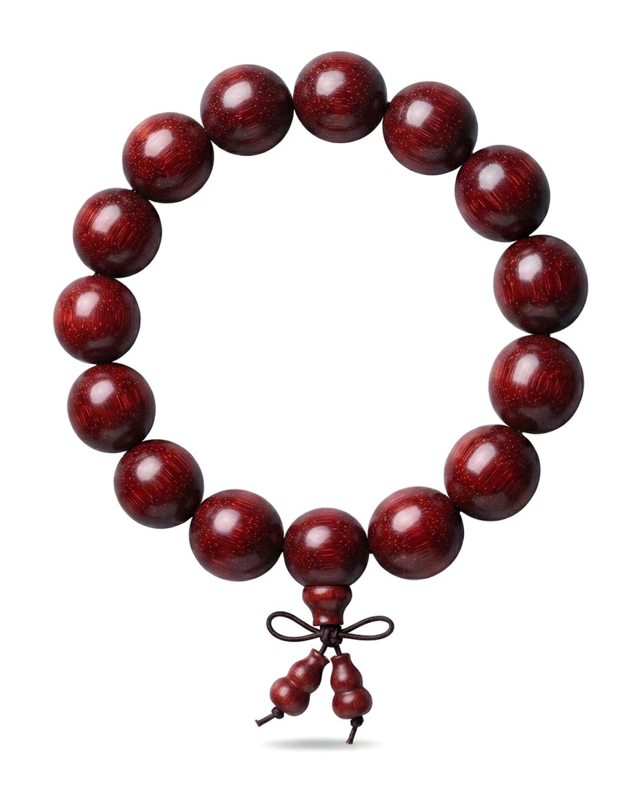 Red Sandalwood Golden Star Gourd Bracelet – Natural Wood Bead Bracelet for Prosperity, Harmony & Positive Energy