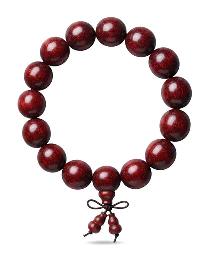 Red Sandalwood Golden Star Gourd Bracelet – Natural Wood Bead Bracelet for Prosperity, Harmony & Positive Energy