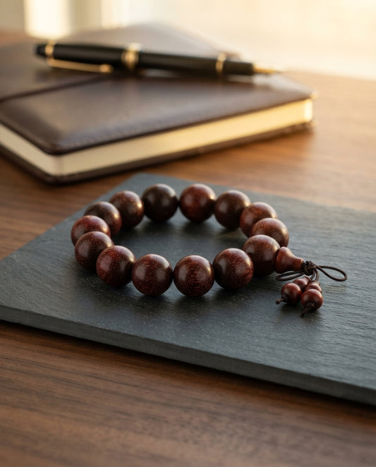 Red Sandalwood Golden Star Gourd Bracelet – Natural Wood Bead Bracelet for Prosperity, Harmony & Positive Energy