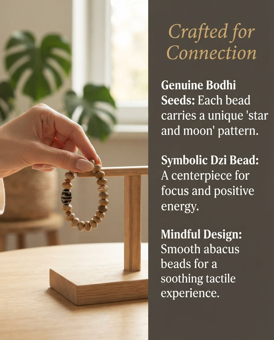 Star & Moon Bodhi Abacus Bead Bracelet – Zen Inspired Natural Bracelet for Wisdom, Calm & Positive Energy