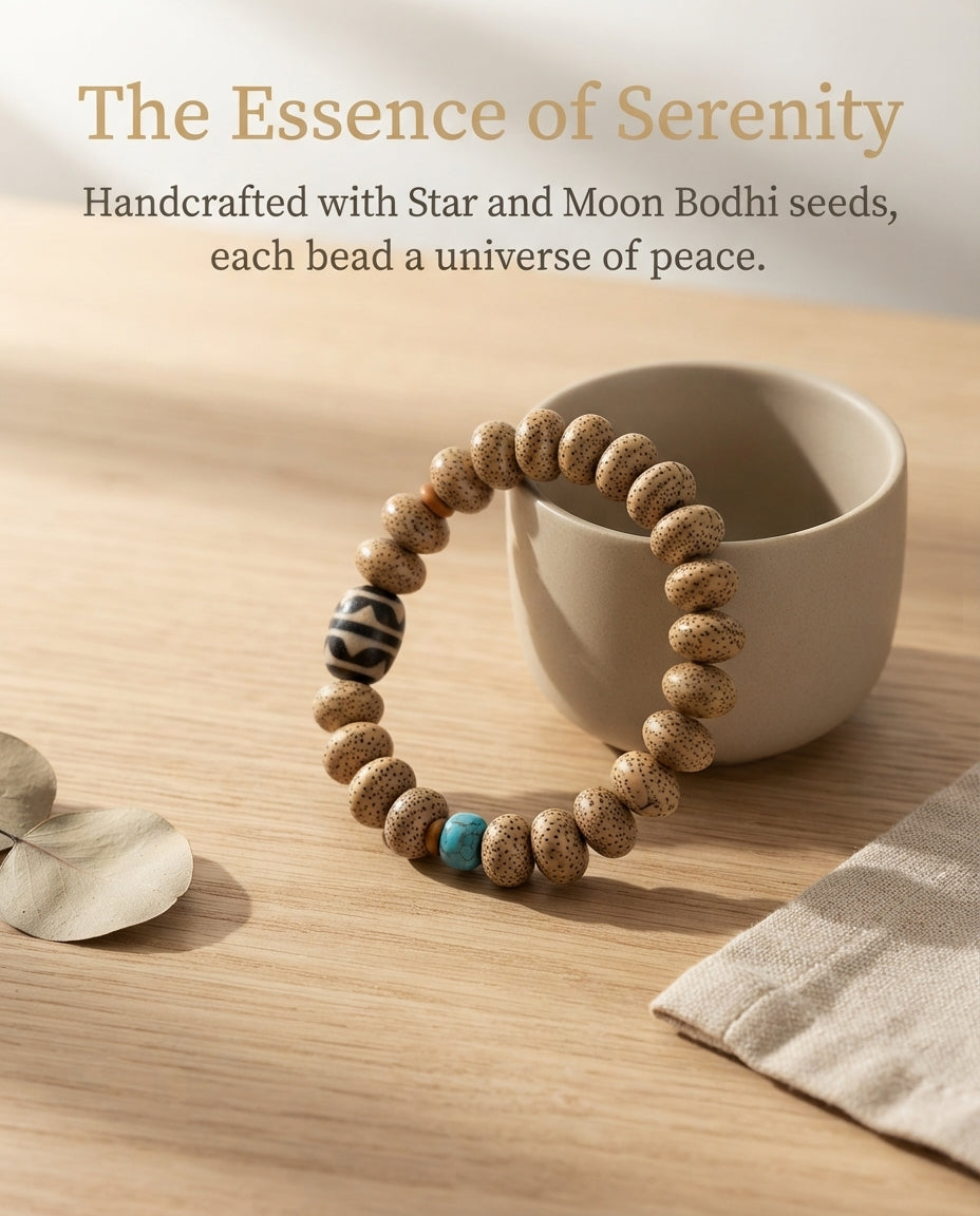 Star & Moon Bodhi Abacus Bead Bracelet – Zen Inspired Natural Bracelet for Wisdom, Calm & Positive Energy