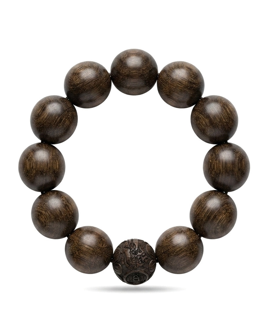 Golden Phoebe Wood Bracelet – Natural Ancient Wood Bead Bracelet for Balance, Prosperity & Timeless Chinese Craftsmanship