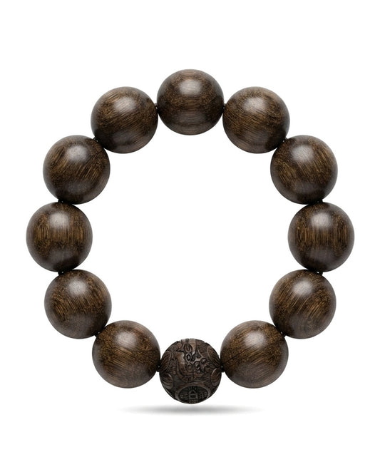 Golden Phoebe Wood Bracelet – Natural Ancient Wood Bead Bracelet for Balance, Prosperity & Timeless Chinese Craftsmanship
