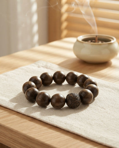 Golden Phoebe Wood Bracelet – Natural Ancient Wood Bead Bracelet for Balance, Prosperity & Timeless Chinese Craftsmanship