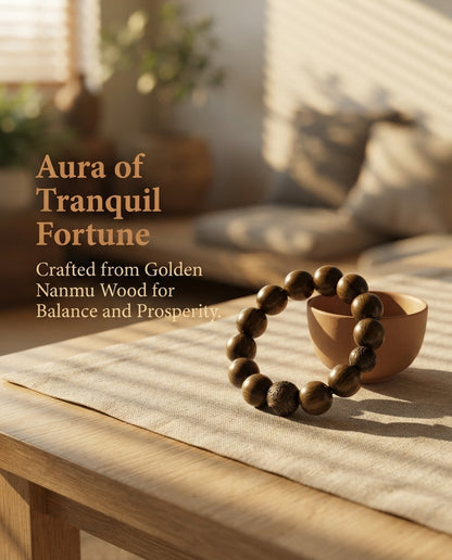 Golden Phoebe Wood Bracelet – Natural Ancient Wood Bead Bracelet for Balance, Prosperity & Timeless Chinese Craftsmanship