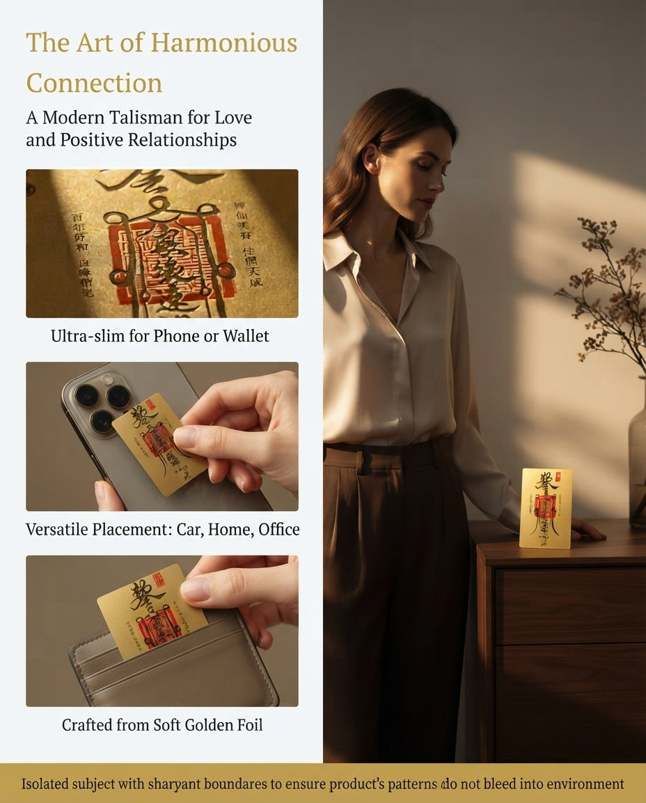 Ancient Taoist Love Blessing Talisman – Traditional Chinese Gold Foil Cinnabar Amulet for Harmony & Affection