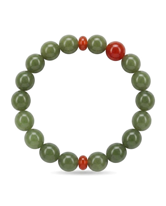 Natural Hetian Jade & South Red Agate Bracelet – Calm Energy, Harmony & Prosperity Lucky Beaded Bracelet