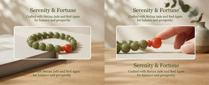 Natural Hetian Jade & South Red Agate Bracelet – Calm Energy, Harmony & Prosperity Lucky Beaded Bracelet