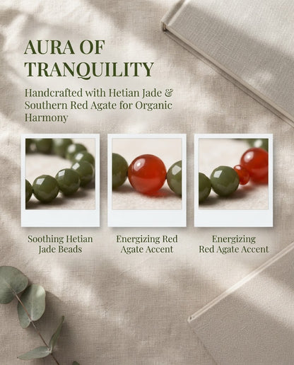 Natural Hetian Jade & South Red Agate Bracelet – Calm Energy, Harmony & Prosperity Lucky Beaded Bracelet