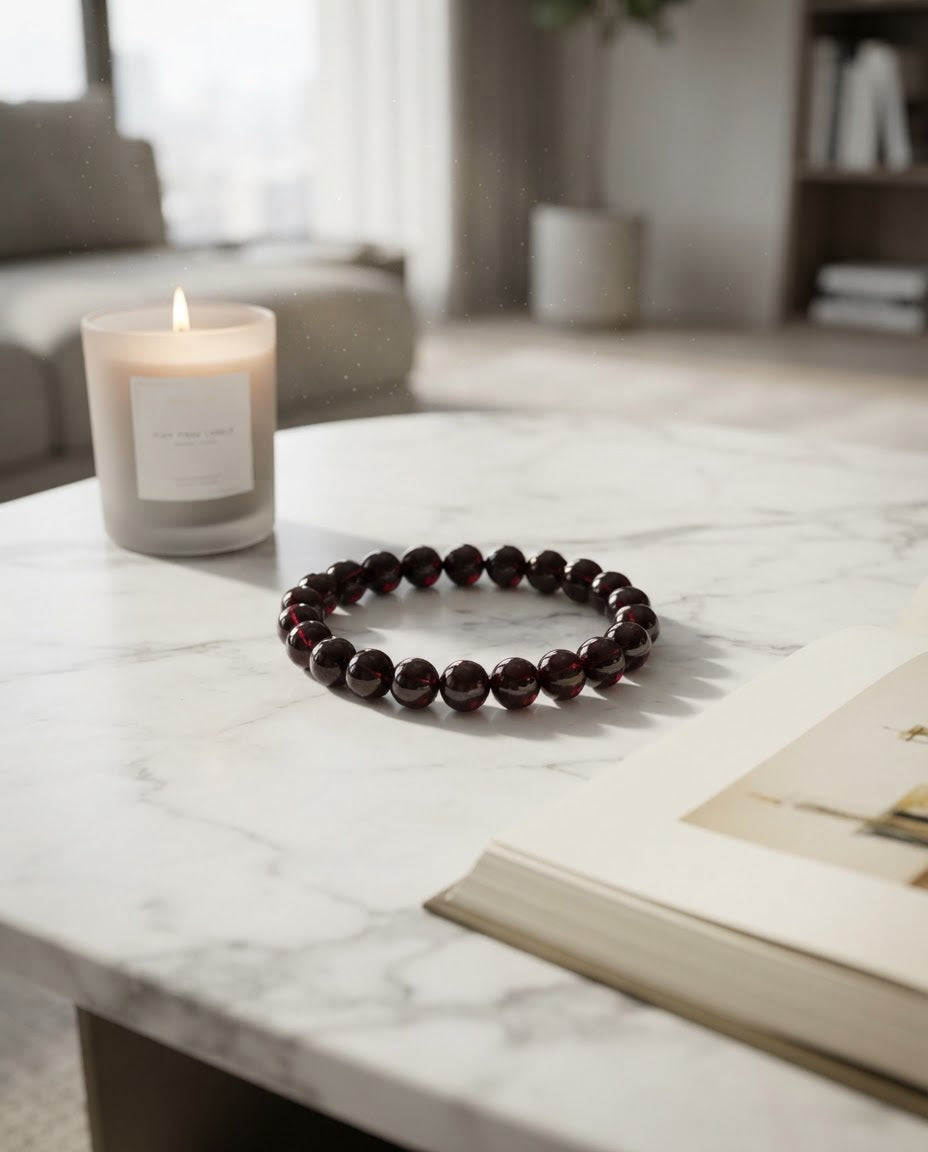 Premium Garnet Single Strand Bracelet | Natural Red Gemstone Jewelry for Balance, Prosperity & Positive Energy