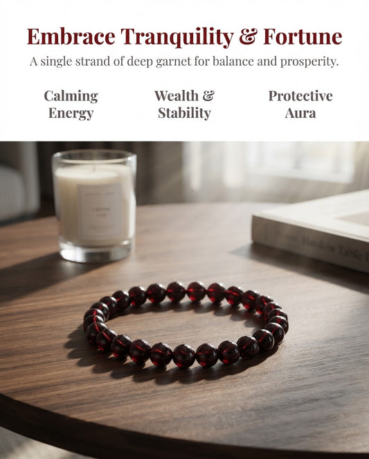 Premium Garnet Single Strand Bracelet | Natural Red Gemstone Jewelry for Balance, Prosperity & Positive Energy