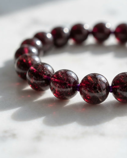 Premium Garnet Single Strand Bracelet | Natural Red Gemstone Jewelry for Balance, Prosperity & Positive Energy
