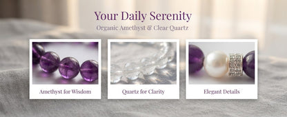 Amethyst & Clear Quartz Bracelet – Natural Crystal Bracelet for Calm Energy, Wisdom & Positive Prosperity