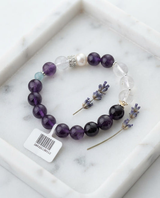 Amethyst & Clear Quartz Bracelet – Natural Crystal Bracelet for Calm Energy, Wisdom & Positive Prosperity