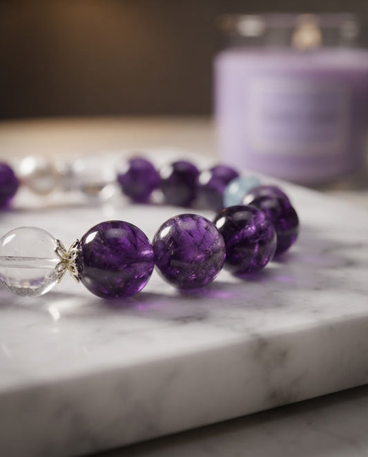 Amethyst & Clear Quartz Bracelet – Natural Crystal Bracelet for Calm Energy, Wisdom & Positive Prosperity