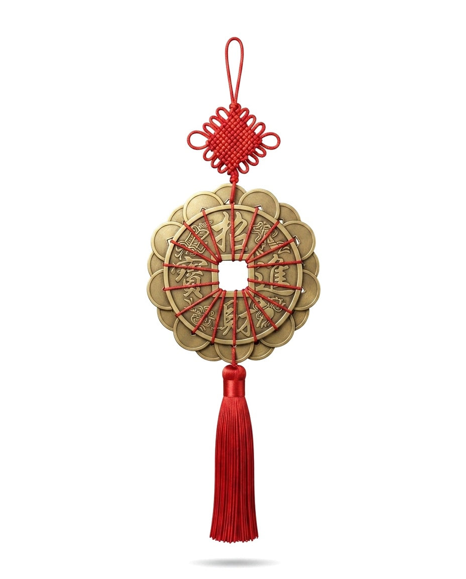 Taoist Twelve Emperor Coins Plum Blossom Feng Shui Hanging Charm – Home Protection & Wealth Attracting Copper Ornament