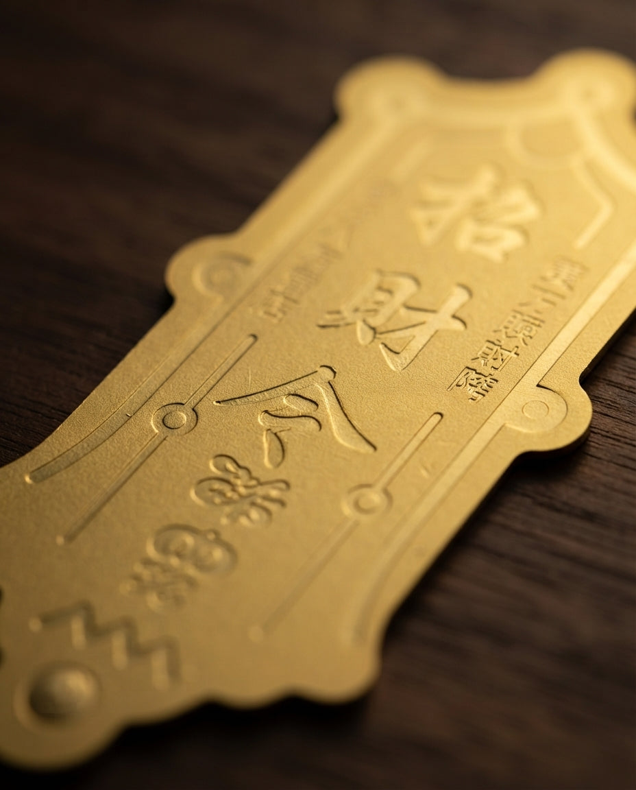 Taoist Golden Foil Wealth Talisman – Chinese Prosperity Charm for Phone, Wallet & Office Energy Protection
