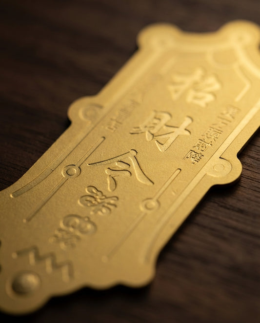 Taoist Golden Foil Wealth Talisman – Chinese Prosperity Charm for Phone, Wallet & Office Energy Protection