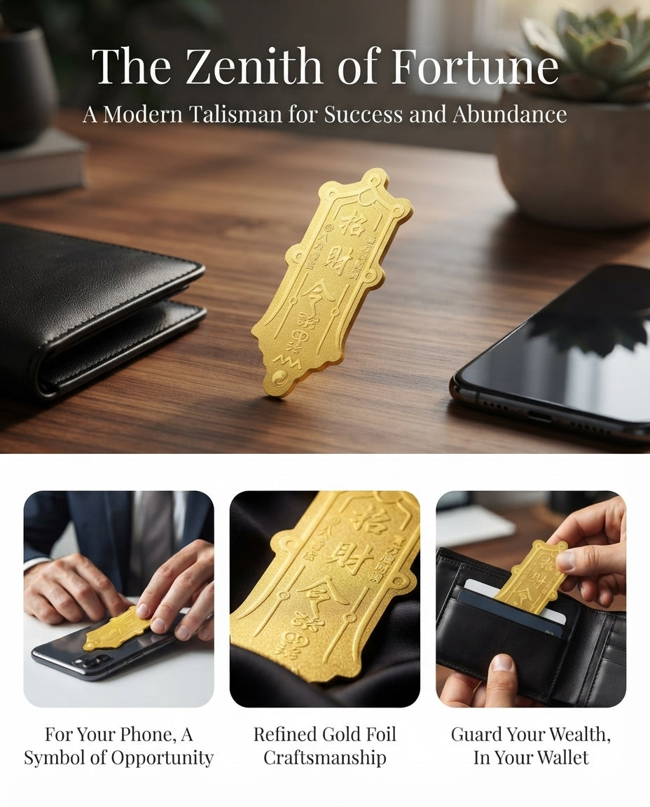 Taoist Golden Foil Wealth Talisman – Chinese Prosperity Charm for Phone, Wallet & Office Energy Protection