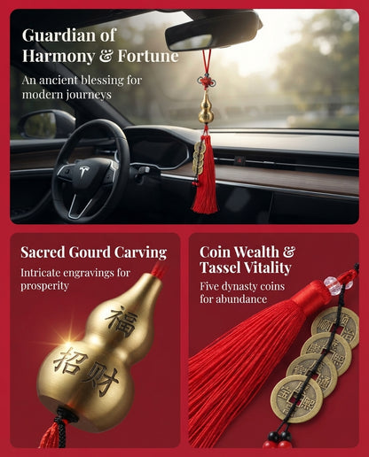 Chinese Taoist Feng Shui Titanium Straight Gourd Five Emperor Coins Chinese Knot Charm – Protection, Wealth Luck, Energy Balance & Good Fortune Amulet