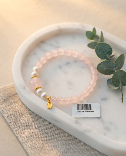 Rose Quartz Pearl Bracelet – Elegant Crystal Bracelet for Gentle Energy, Harmony & Positive Connections