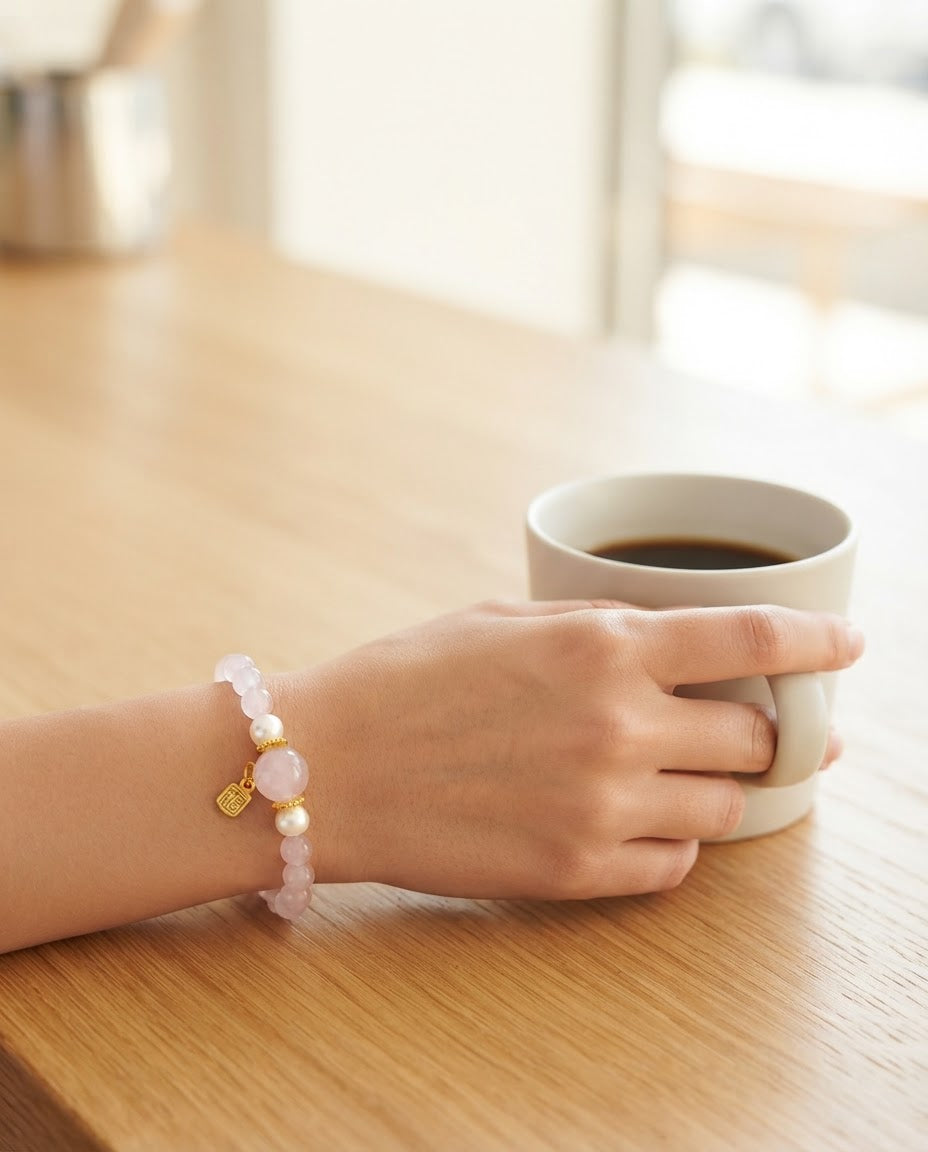 Rose Quartz Pearl Bracelet – Elegant Crystal Bracelet for Gentle Energy, Harmony & Positive Connections