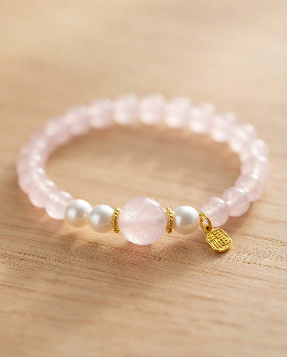 Rose Quartz Pearl Bracelet – Elegant Crystal Bracelet for Gentle Energy, Harmony & Positive Connections