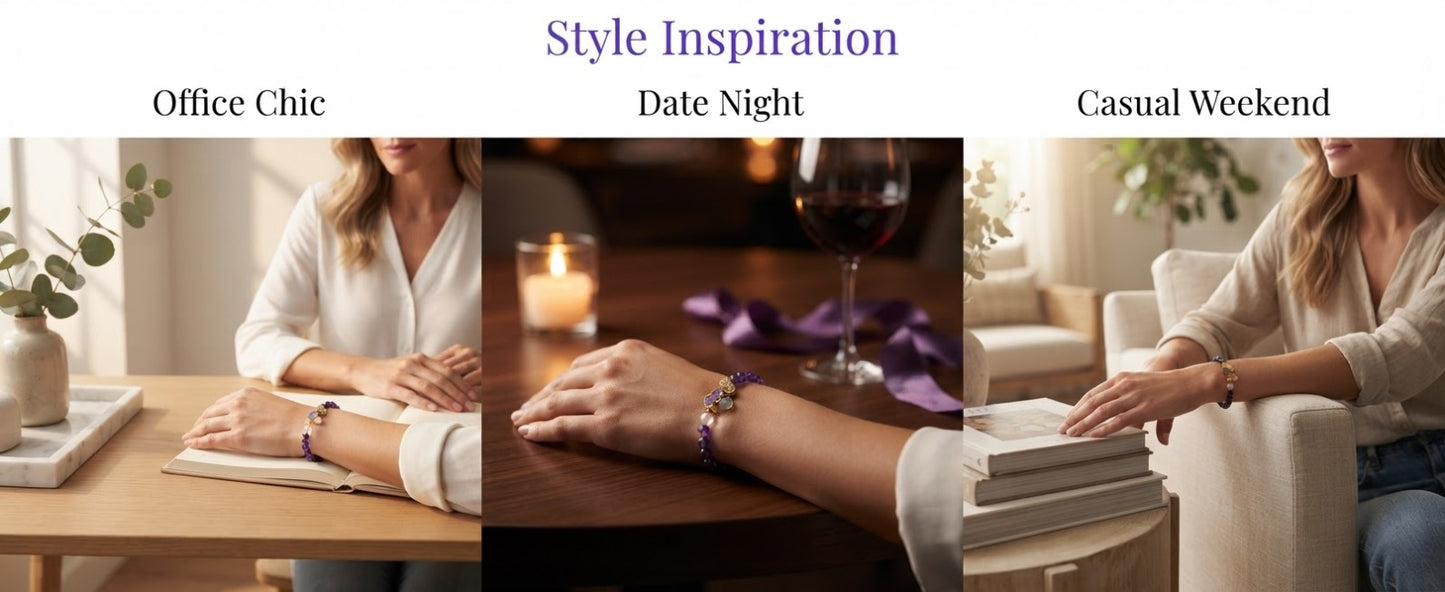 Amethyst & Golden Crystal Bracelet – Feng Shui Inspired Crystal Bracelet for Calm Energy, Wisdom & Prosperity